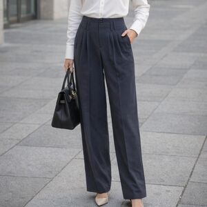 BCBGMAXAZRIA Charcoal Grey Pleated High-Waist Work Pants - Size 02